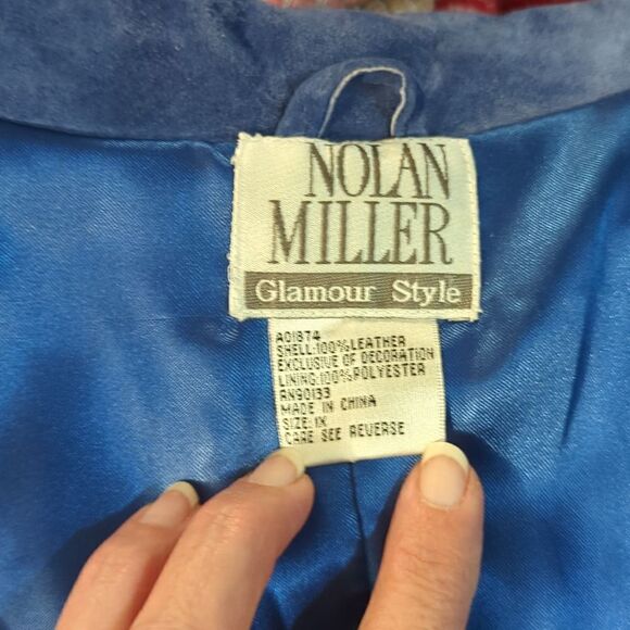 1X 100% leather blue beaded Nolan Miller zip up jacket - Picture 9 of 9